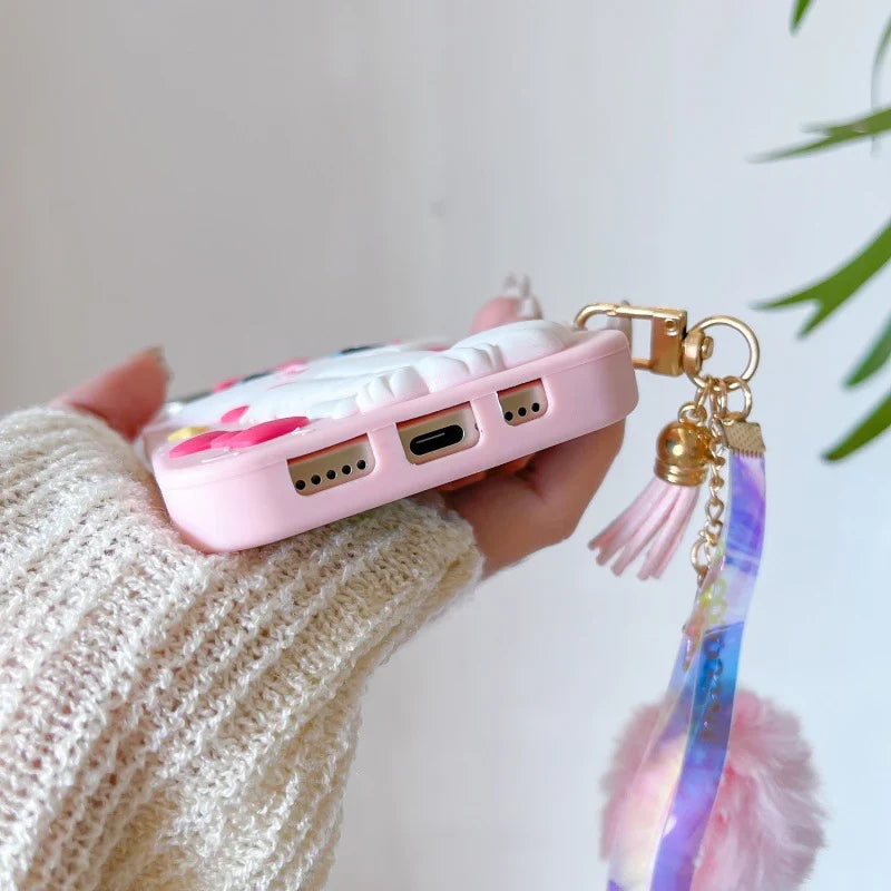 Disney Cute Pink Marie Cat Lanyard Phone Case