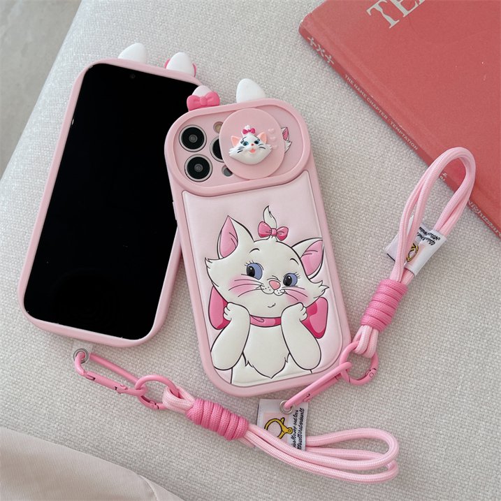 Disney Cute Pink Marie Cat Lanyard Phone Case
