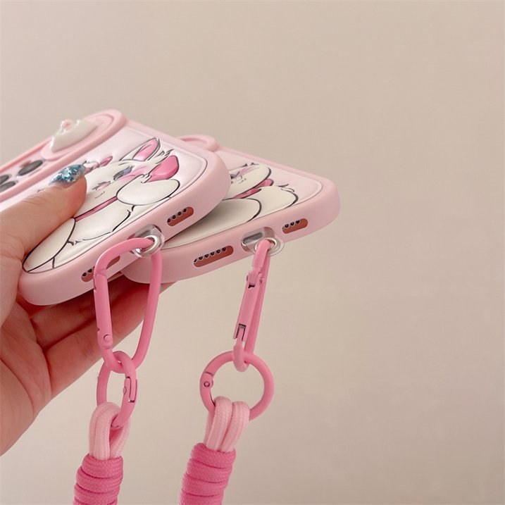 Disney Cute Pink Marie Cat Lanyard Phone Case