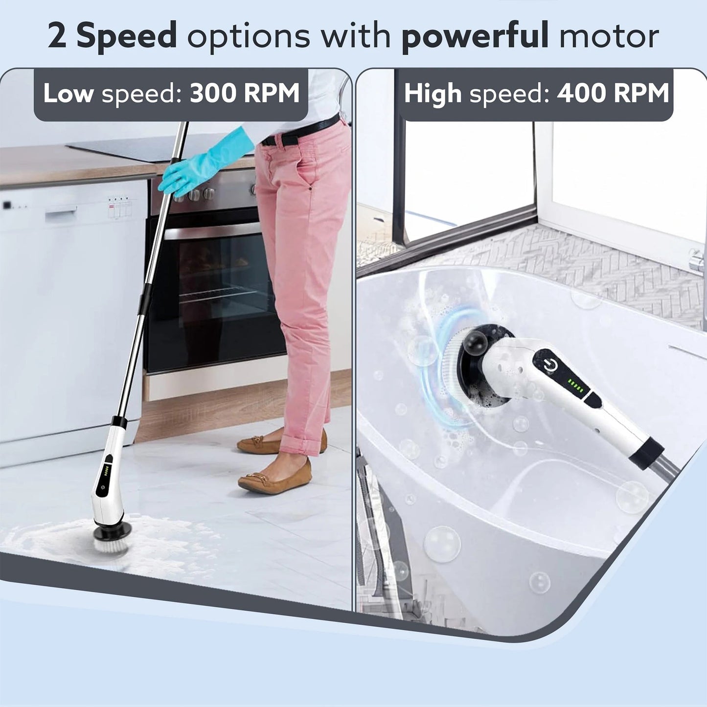 PowerSpin Electric Scrubber - 400 RPM with 8 Replaceable Heads, 90-Min Run time
