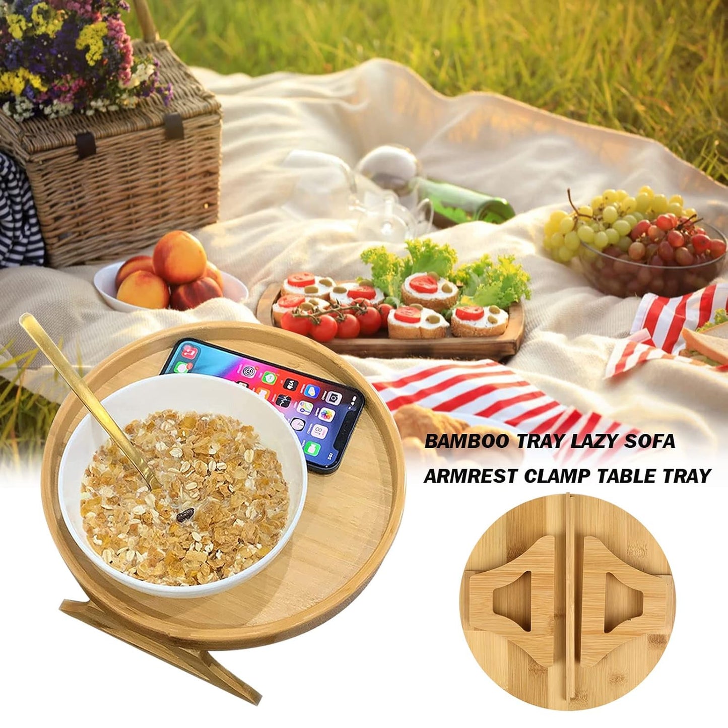 Adjustable Bamboo Sofa Arm Tray
