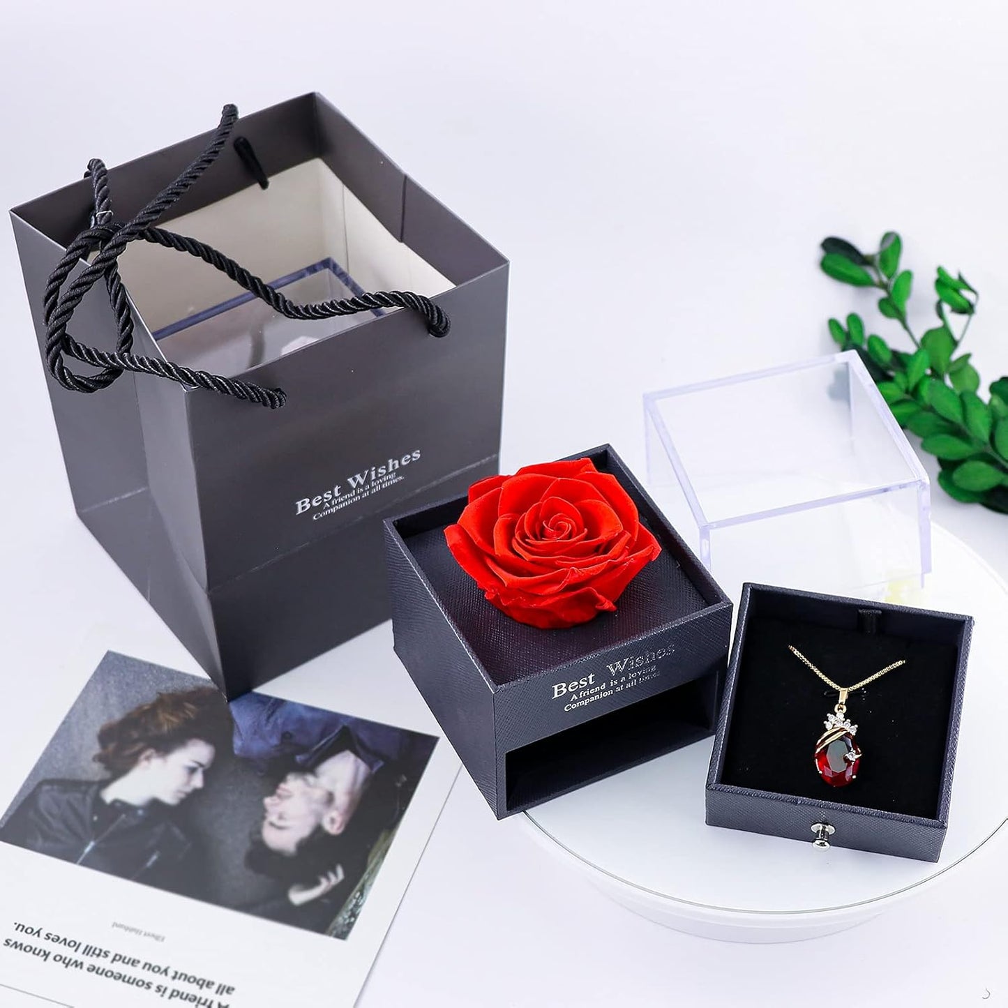 Acrylic Preserved Rose Flower Premium Box with Necklace