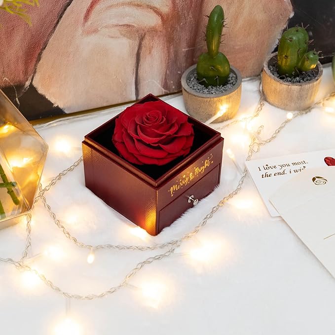Acrylic Preserved Rose Flower Premium Box with Necklace