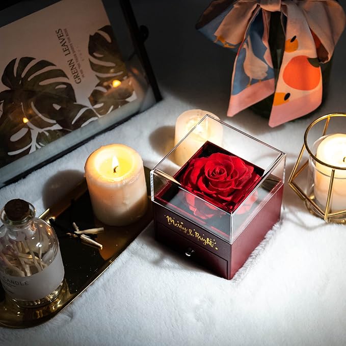 Acrylic Preserved Rose Flower Premium Box with Necklace