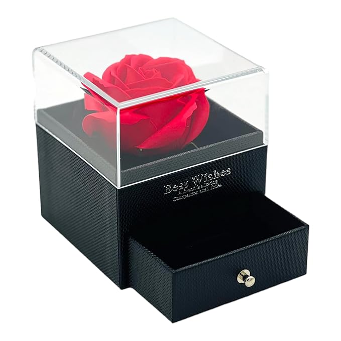 Acrylic Preserved Rose Flower Premium Box with Necklace