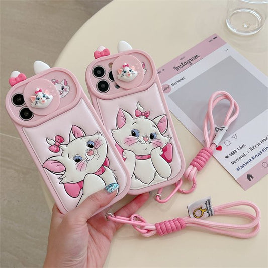 Disney Cute Pink Marie Cat Lanyard Phone Case