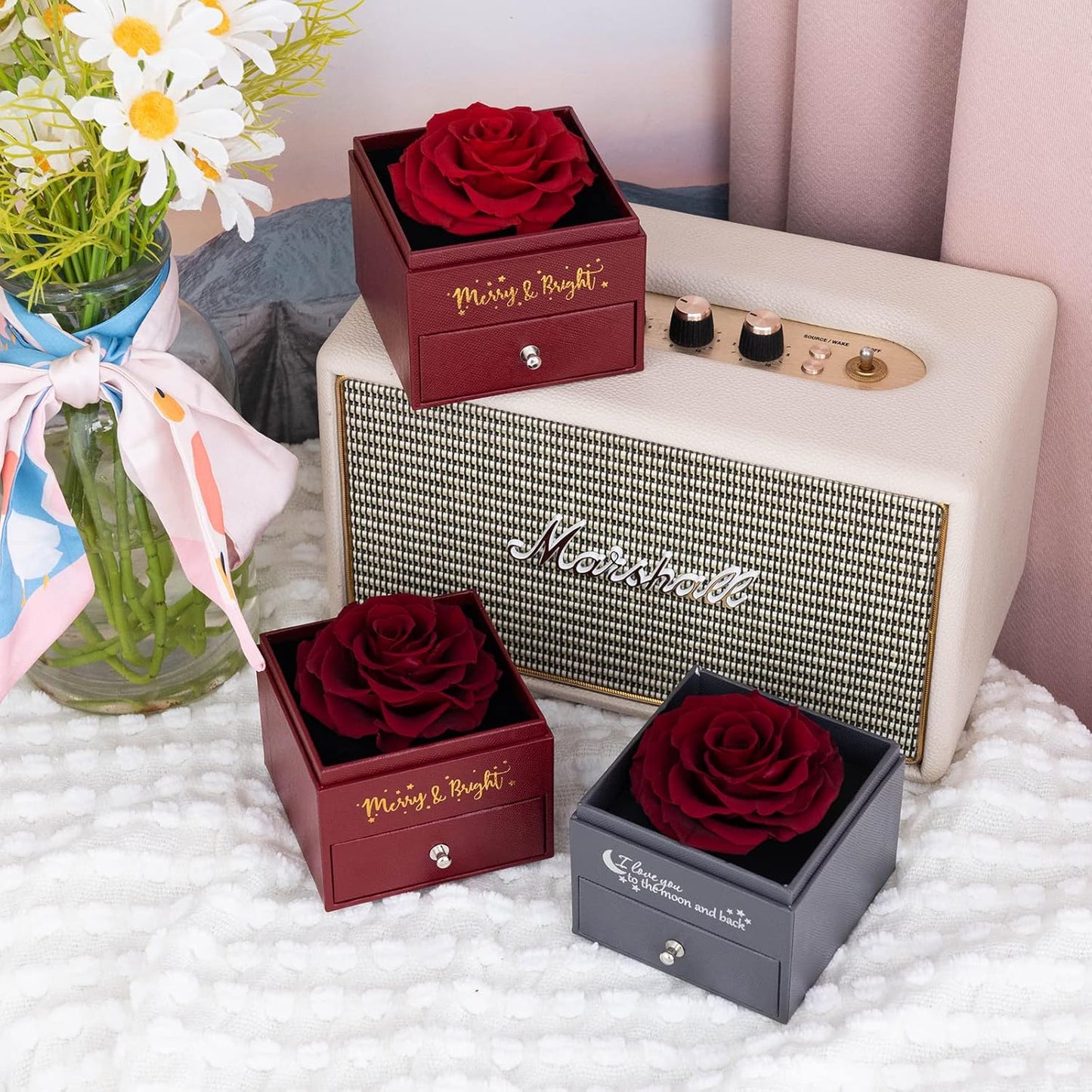 Acrylic Preserved Rose Flower Premium Box with Necklace