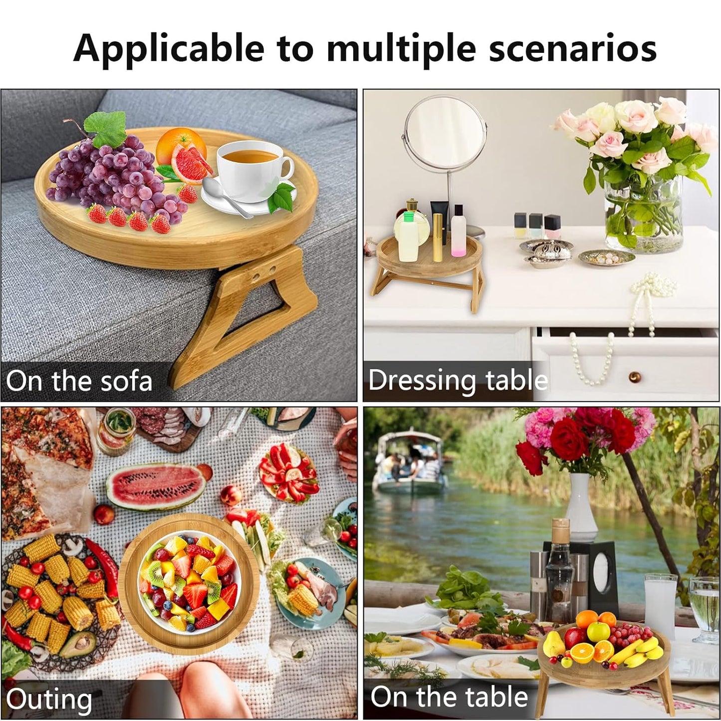 Adjustable Bamboo Sofa Arm Tray