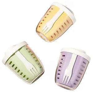 Double-Layer Fruit & Salad Container with Lid and Fork (Set of 4)