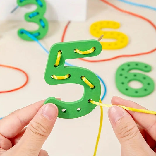 Educational Wooden Alphabet & Number Lacing Toy